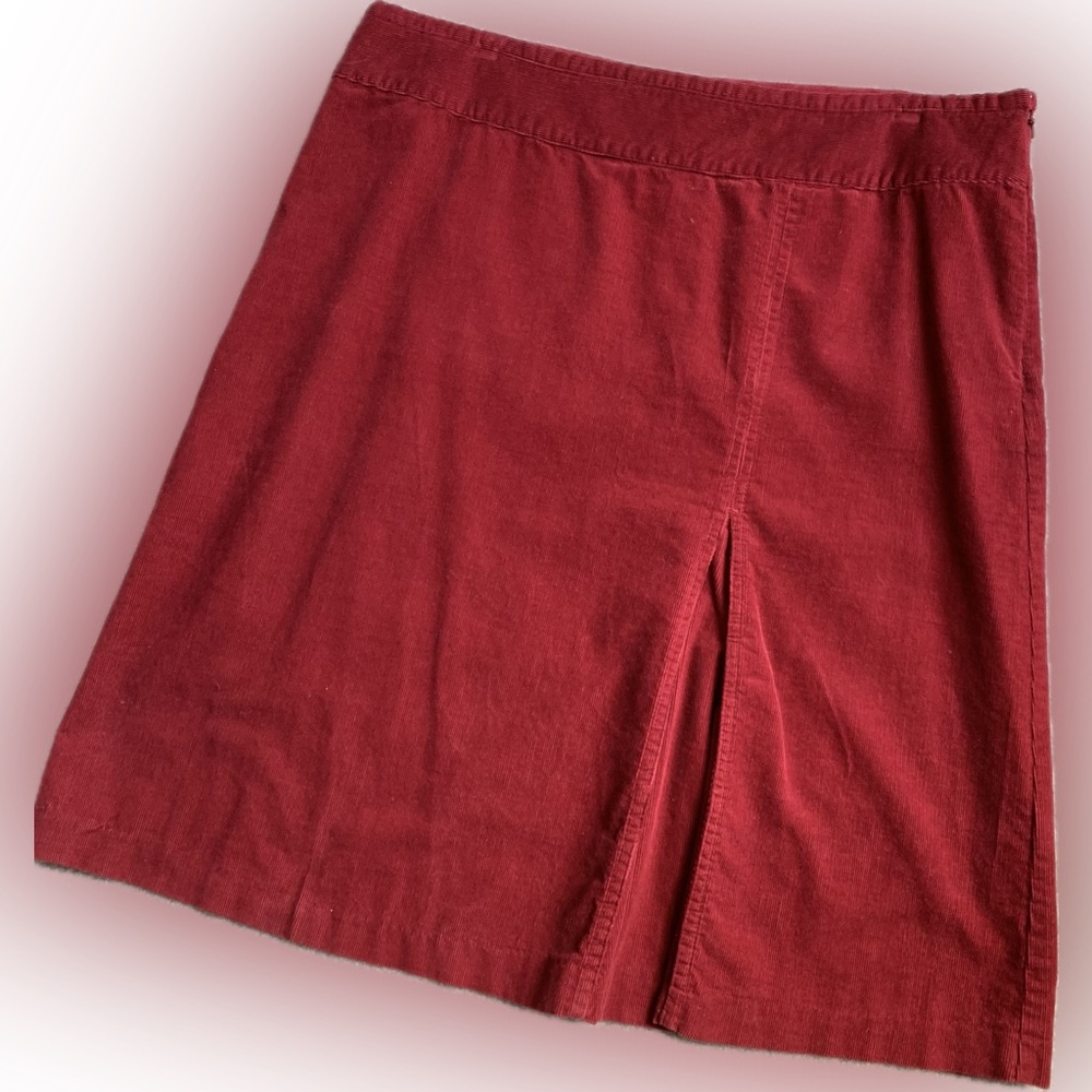 Corduroy skirt Maroon, burgundy red, kick pleat | Christopher & Banks | size 14